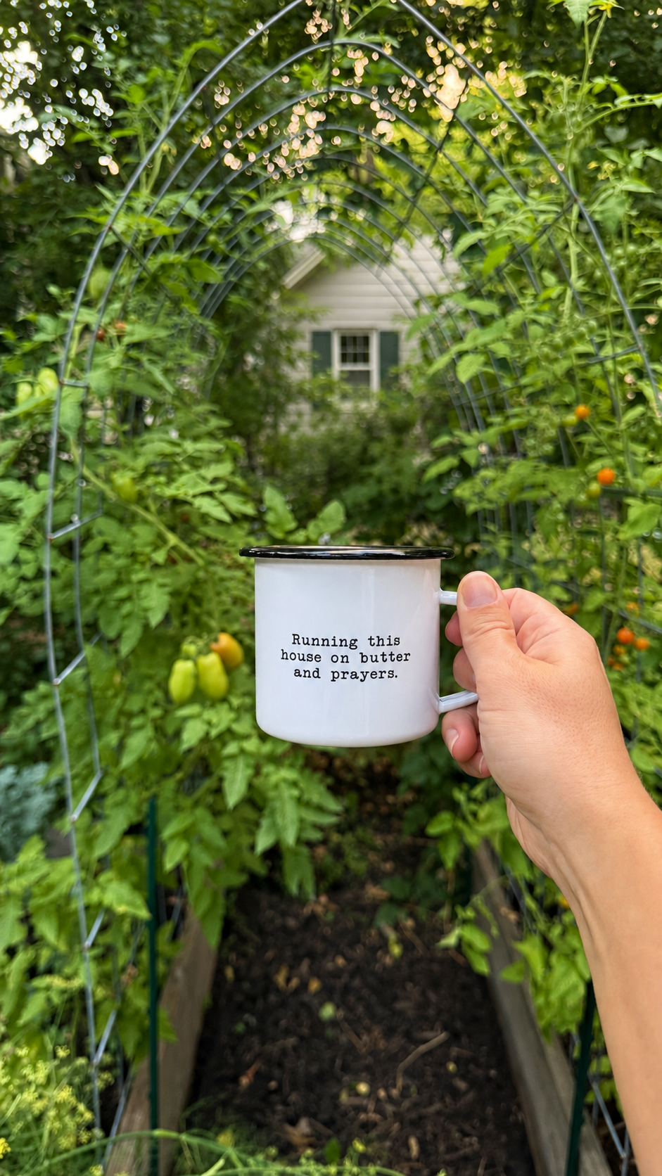 Running This House on Butter and Prayers Enamel Cup